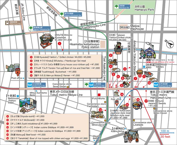 外国人向け 食べ歩きマップ 日本橋 人形町 地図 アクセスマップ作成